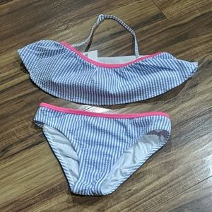 Adorable girls ruffled, seersucker bikini set